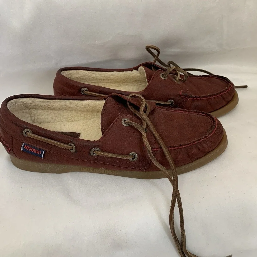 SEBAGO Docksides-Suede Sherpa Lined Shoes  Women's US 6.5 Rustic Chili‎ Red)